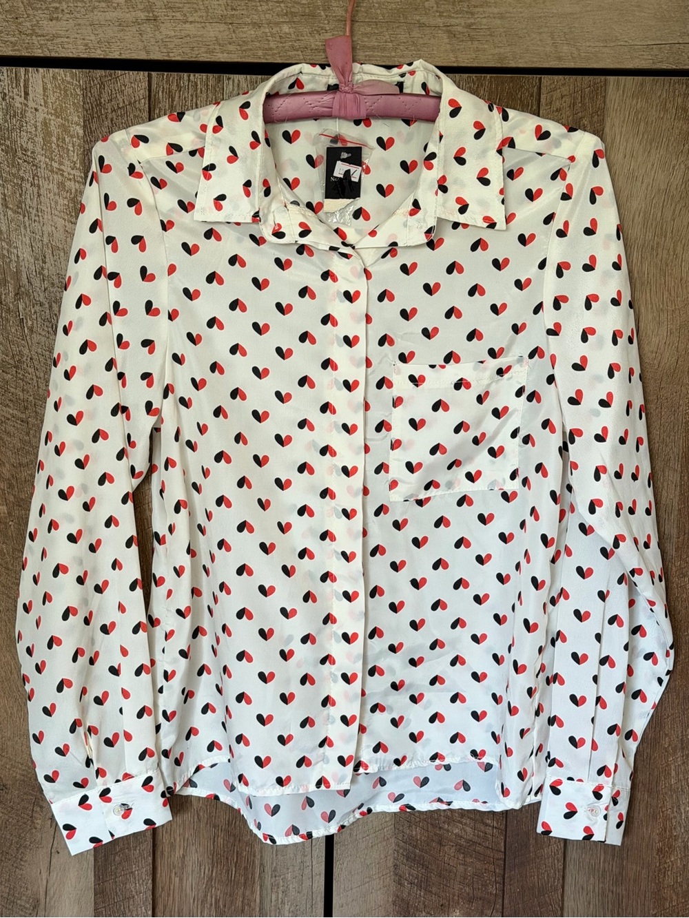 Women’s Redberry New Blouse White Heart Print Button-Up Top